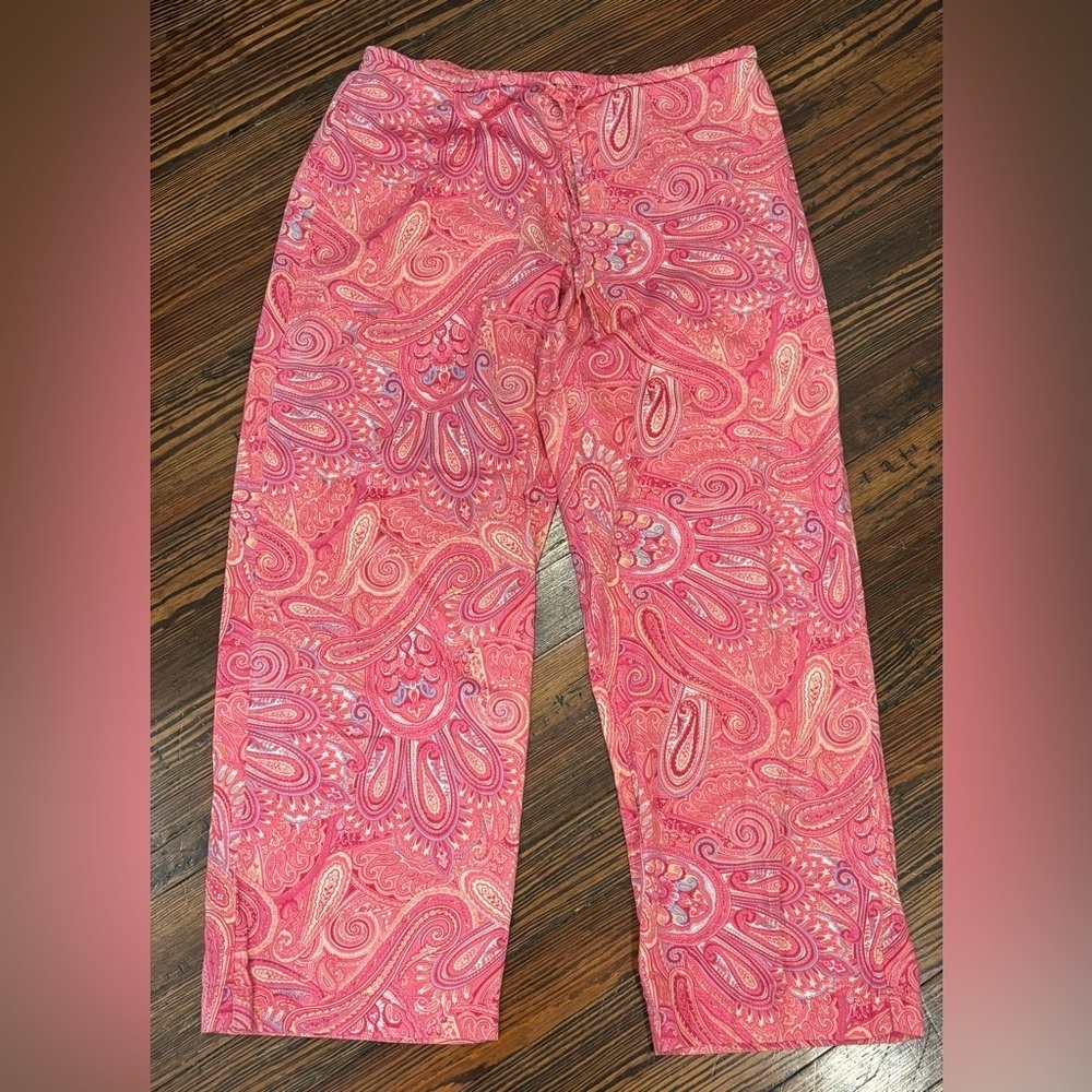 Ralph Lauren Pink Drawstring Cropped Wide Leg Capri Pajama Lounge Pant Sz S